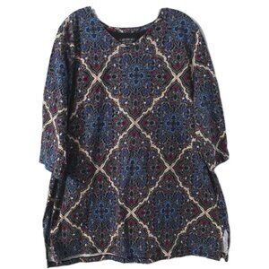 Catherines Shirt Blouse Size 2x Black 3/4 Sleeve Multi-colored